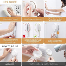 LEVERLOC Heavy Duty Suction Cup Shower Hooks 4 Pack, Damage-Free Shower Hangers for Inside Bathroom Wall, Powerful Vacuum Suction Towel Hooks, Loofah Holders, Easy to Install and Remove, White