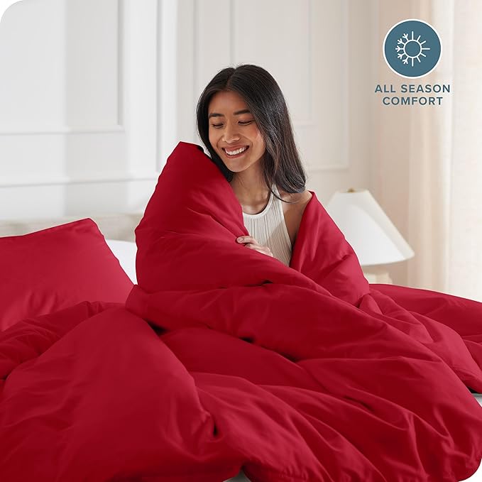 Bare Home Bedding Duvet Cover Extra Long Size - Premium 1800 Super Soft Collection - Lightweight, Cooling Duvet Cover - Soft Breathable Bedding (Twin/Twin XL, Red)
