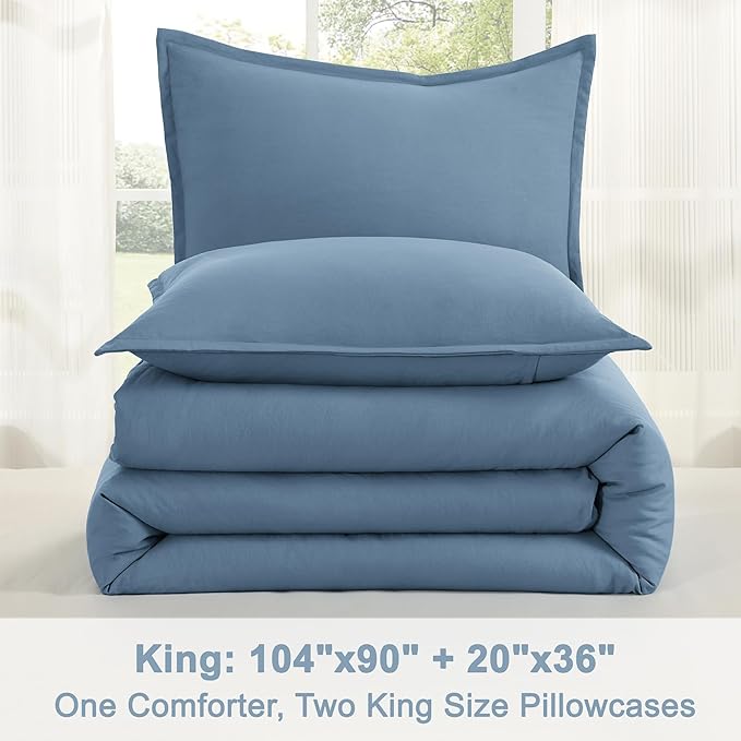 Litanika Comforter Set, Lightweight Solid Bedding Comforter Set, Fluffy Down Alternative Bed Set, Dark Grayish Blue, King