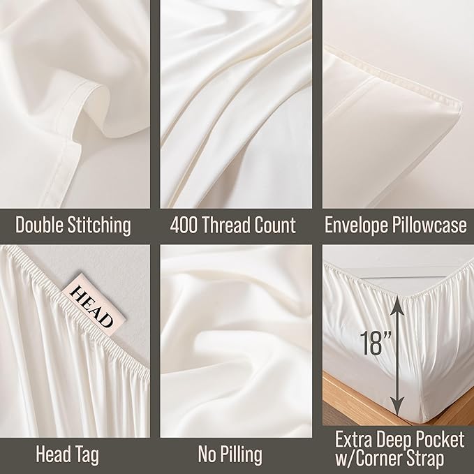 Bella Coterie Luxury Bamboo Viscose Twin XL Size Sheet Set | 100% Organically Grown | Ultra Soft | Cooling for Hot Sleepers | 18" Deep Pocket [Ivory]