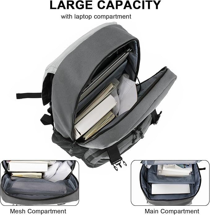 WOLT Laptop Backpack with USB Charging Port Fits Up to 17 Inch Laptop, College Backpack for Men Women, Computer Business Bookbag, Grey