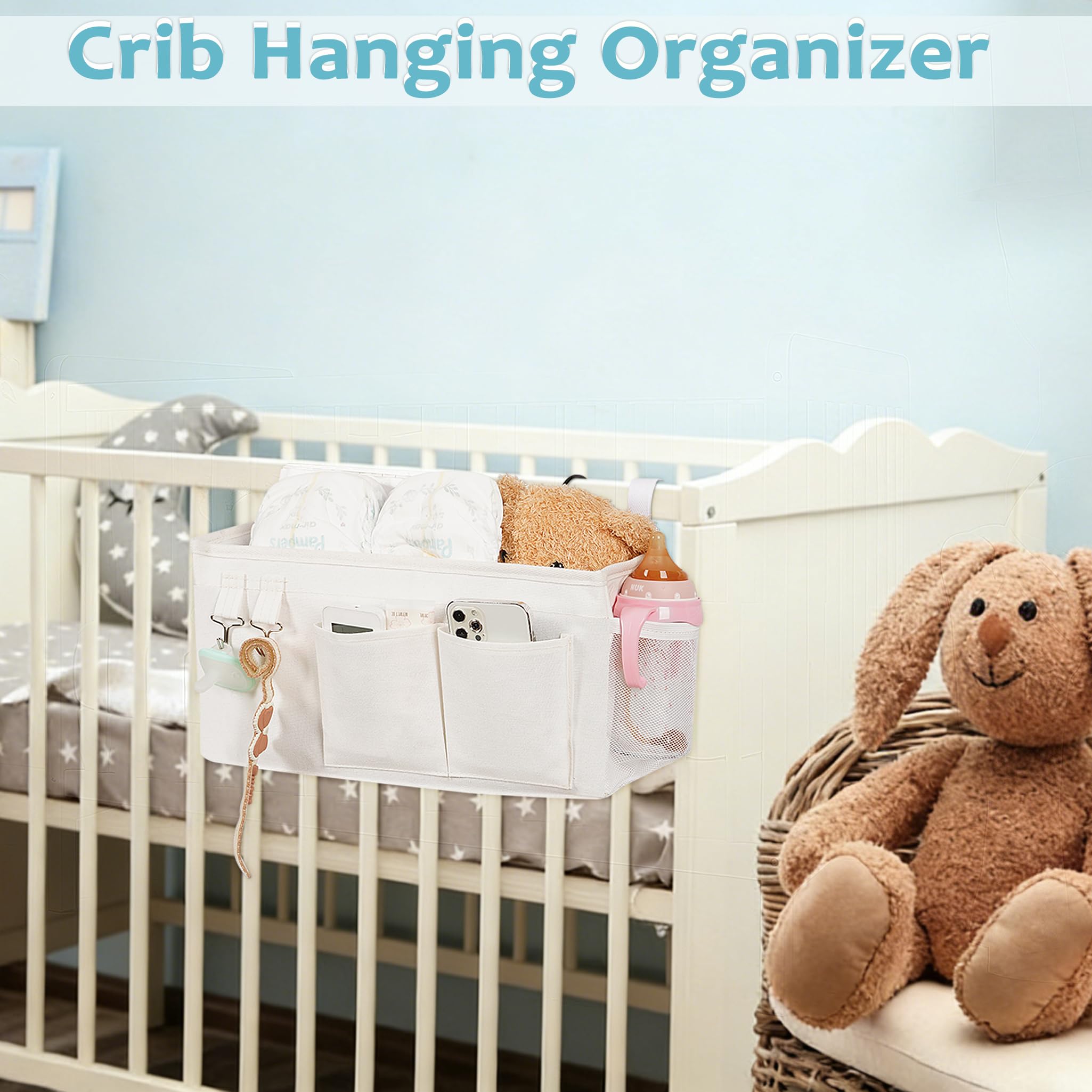 Loghot Bedside Caddy/Bedside Storage Bag Hanging Organizer for Bunk and Hospital Beds,Dorm Rooms Bed Rails,Can be Placed Glasses,Books,Mobile Phones,Keys (Light Pink) Dormly