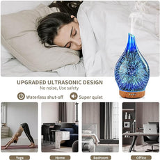 Porseme Essential Oil Diffuser 3D Glass Aromatherapy Ultrasonic Humidifier, Air Refresh Auto Shut-Off, Timer Setting, BPA Free for Home Hotel Yoga Leisure SPA Gift 100ml Last 4h