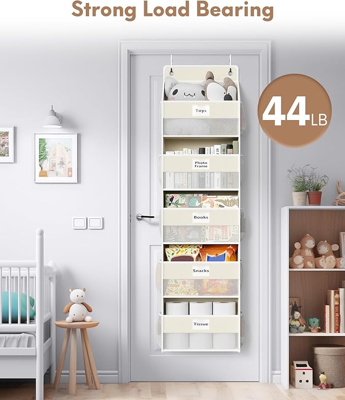 Over The Door Organizer Hanging, 2 Pack 5 Shelf Behind The Doors Storage, Pantry Door Organizer, Closet Organizers for Bedroom and Nursery (Beige)