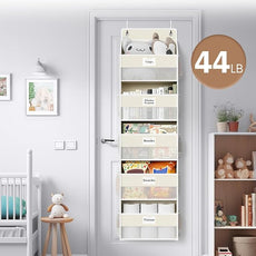 Over The Door Organizer Hanging, 2 Pack 5 Shelf Behind The Doors Storage, Pantry Door Organizer, Closet Organizers for Bedroom and Nursery (Beige)