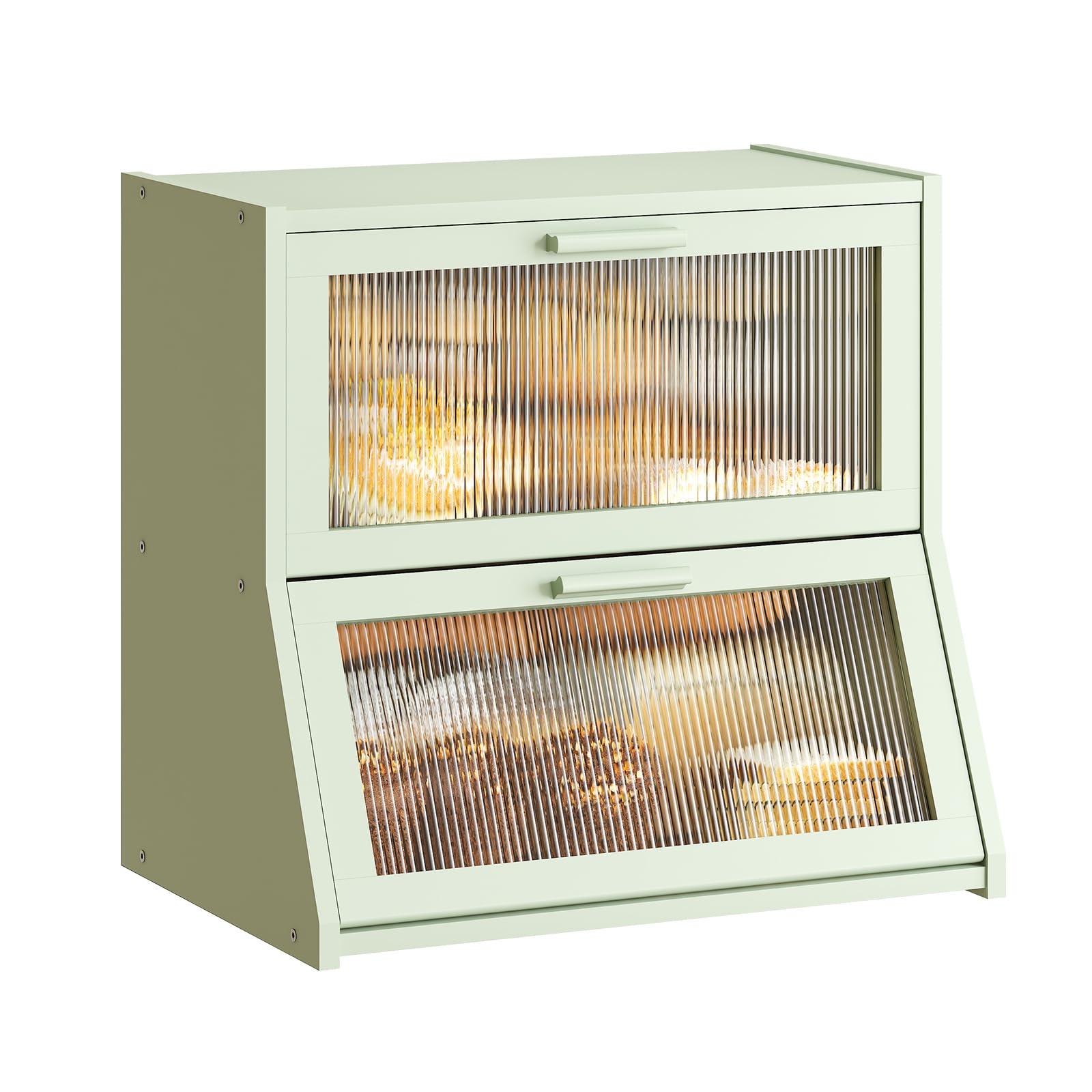 GHWIE Double Layer Bamboo Bread Box for Kitchen Counter,Large Capacity Bread Storage Bin,Bread Container with Acrylic Wavy Door Panel (Natural, Medium)