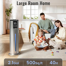 8L Humidifiers for bedroom, Humidifiers large room up to 500 sq ft, Easy to Clean Humidifier with Washable Parts, Ultrasonic Cool Mist Humidifier for Home Plants Baby Nursery Office, Grey