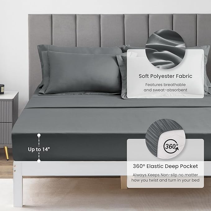 Love's cabin Twin XL Comforter Set Dark Grey, 5 Pieces Twin XL Bed in a Bag, All Season Bedding Sets with 1 Comforter, 1 Flat Sheet, 1 Fitted Sheet, 1 Pillowcase and 1 Pillow Sham