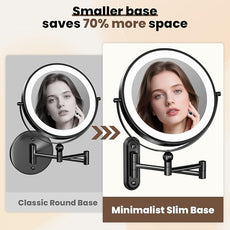 Rocollos 9-Inch Large Makeup Mirror with 30X Magnification, Rechargeable Wall Mounted Vanity Mirror with Lights, 3 Color Dimmable LED, Touch Screen & Retractable Arm-Black (9INCH-Black)