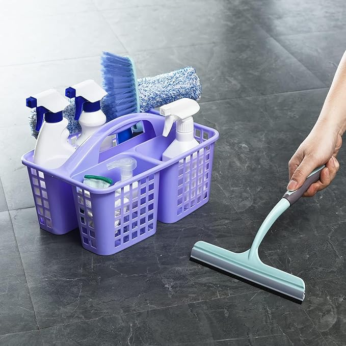 Haundry Plastic Shower Caddy Basket with 3 Compartments, Portable Divided Cleaning Supply Storage Organizer with Handle (Purple)