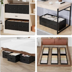 Bamboo Under Bed Storage Containers, Rolling Underbed Organizer with Wheels, Sturdy Under the Bed Shoe Storage Bins, Stackable Underbed Drawers for Bedroom Closet Clothing Toy 2 Packs (Black, Large)