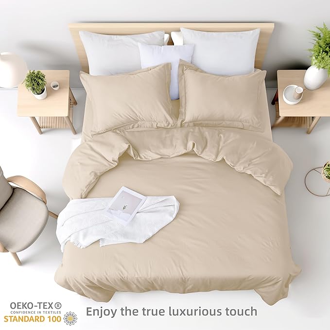 Twin/Twin-XL Duvet Cover Set,100% Egyptian Cotton 2Pcs Bedding Set- 1 Duvet Cover(No Insert) with 1 PillowSham,400 Thread Count Super Soft Cover with Corner Ties(Twin/Twin-XL 68x90 Inches, Beige)