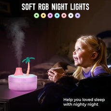 Cute Mini Humidifier, 320ml Coconut Tree Desktop Humidifiers for Bedroom, Portable Small Cool Mist Humidification for Home, Baby Nursery, Office & Indoor Plants, USB Powered