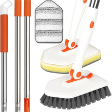 Long Handled Scrub Brush for Shower，3-in-1 Cleaning Brushes with 3 Different Function Cleaning Heads Brush for Shower Cleaning Bathroom Kitchen Walls Tub Tile
