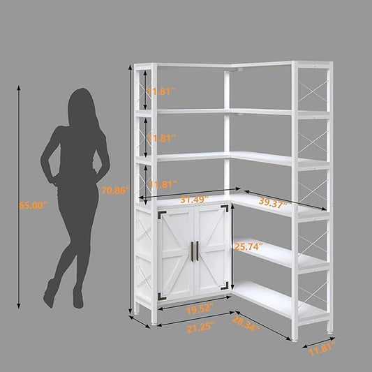6-Shelf Corner Bookshelf, Vintage Industrial Corner Shelf Etagere Bookcase, Large Book Shelf with Metal Frame Open Storage Corner Cabinet (White-Lockers, Small)