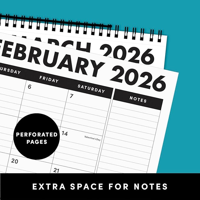 PAPERAGE 2026 Calendar, 12 Months (January 2026 - December 2026), Medium (11.5 in x 14.75 in), Minimalist Wall and Desk Calendar with Monthly Views, Yearly Plans & Notes Section – Raspberry