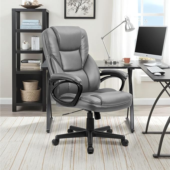 Furmax Office Executive Chair High Back Adjustable Managerial Home Desk Chair, Swivel Computer PU Leather Chair with Lumbar Support (Gray)