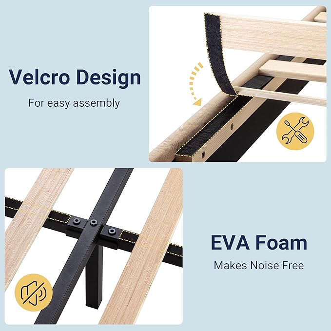 Allewie Twin Size Platform Bed Frame with Fabric Upholstered Headboard and Wooden Slats Support, Fully Upholstered Mattress Foundation/No Box Spring Needed/Easy Assembly, Beige