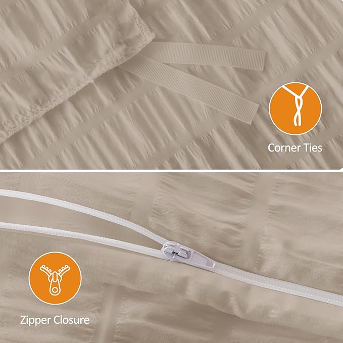 Cozyide Linen Duvet Cover Queen Size, 3 Pieces Bedding Duvet Covers, Soft Breathable Seersucker Duvet Cover Set with Zipper Closure and Corner Ties (1 Duvet Cover 90"x90" + 2 Pillow Shams 20"x26")