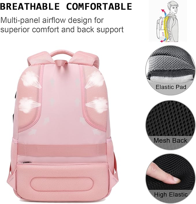 Laptop Backpack,Business Travel Anti Theft Slim Durable Laptops Backpack with USB Charging Port,Water Resistant College Computer Bag for Women & Men Fits 15.6 Inch Laptop and Notebook-Light Pink