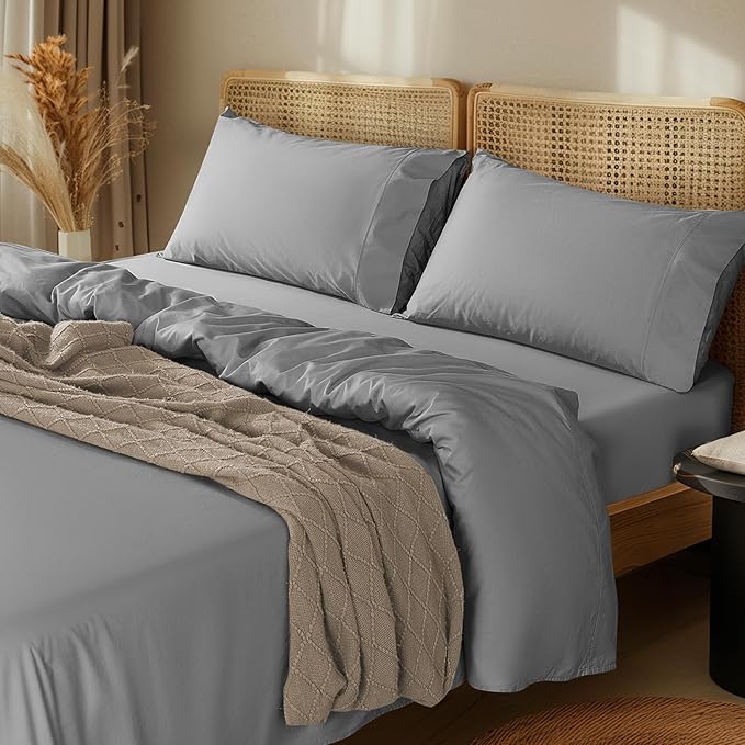 LBRO2M 1000 Thread Count 100% Egyptian Cotton Sheets Set,Full Size Bed Sheet 4 Piece Sets,Long Staple,16 Inches Deep Pocket,All Season,Bedding Super Soft Breathable,Sateen Weave (Grey) LBRO2MBedding