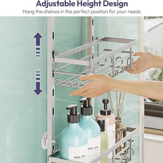 SWTYMIKI Over The Door Shower Caddy - 4 Tier Rustproof Hanging Shower Organizer with Adjustable Shelves, 40 Hooks & Soap Holder, Hanging Shower Rack Storage for Bathroom Accessories, Silver