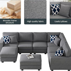 Legend Vansen Modular Sectional Sofa U Shaped Couch with Ottoman Modern Reversible Corner Sectional Couch for Living Room (Dark Grey, U Shaped Sofa-3)