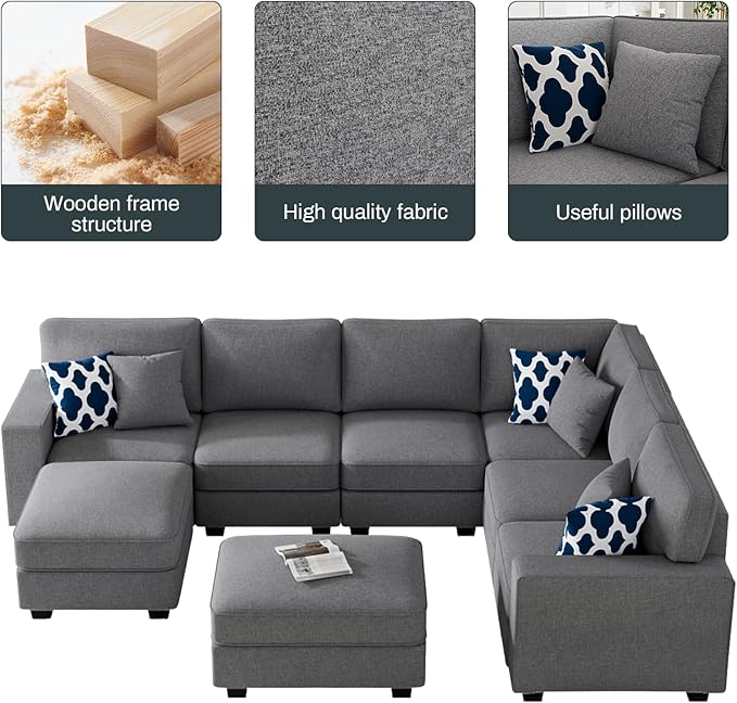 Legend Vansen Modular Sectional Sofa U Shaped Couch with Ottoman Modern Reversible Corner Sectional Couch for Living Room (Dark Grey, U Shaped Sofa-3)