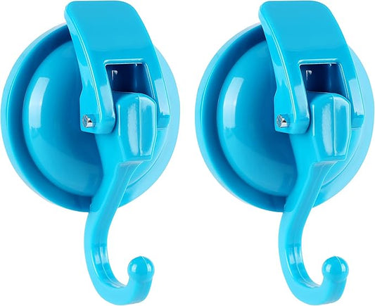 Heavy Duty Vacuum Suction Cup Hooks, Blue Plated Polished Super Suction for Kitchen Bathroom, 2 Pack