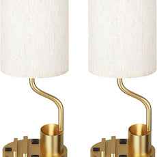 Gold Bedside Table Lamps for Bedroom Set of 2 - Nightstand Light with AC Outlet and USB A & C for Charging, 3 Color Temperatures Desk Lamp with Pen Holder & Phone Stand for Living Room/Dorm/Office