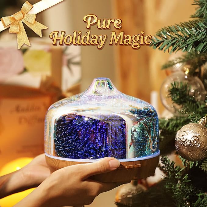 Porseme 500ml Essential Oil Diffuser 3D Glass Aromatherapy Ultrasonic Humidifier - Auto Shut-Off, BPA Free for Home Hotel Yoga Gift