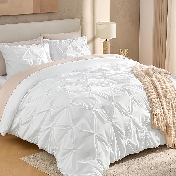 Andency White Comforter Set Twin XL(68x92Inch), 2 Pieces Comforter for Girls Kids, Soft Microfiber Pinch Pleat Comforter Set, All Season Lightweight Bedding Set