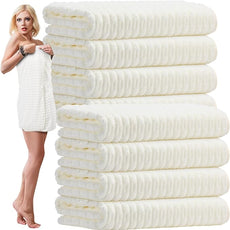8 Pack Microfiber Bath Towels Bulk 27'' x 60'' Oversized Size Bath Towel Highly Absorbent Extra Large Soft Drying for Shower Beach Winter Salon Sport Gym Party (Slub Velvet,White)