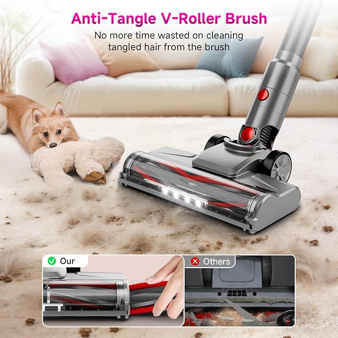 Cordless Vacuum Cleaner, 550W/45KPA Powerful Suction Cordless Stick Vacuum Cleaners for Home, Anti-Tangle Brush, Lightweight, 6-in-1 Rechargeable Vacuum for Pet Hair/Carpet/Hard Floor(Green)