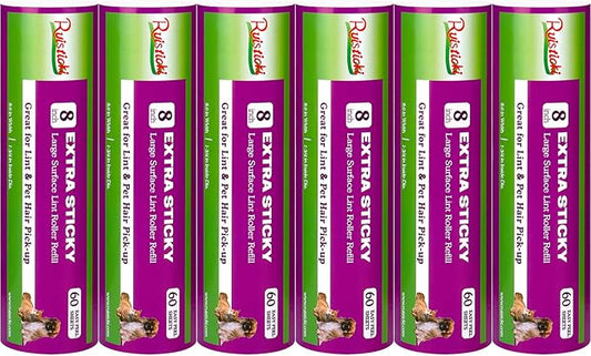 8 inch Large Surface Roller Refill Compatible with Scotch-Brite Pet Hair Pickup Extra Sticky Large Lint Roller Replacement 60 Easy-Tear Adhesive Sheets per Refill Pack of 6 Rolls 360 Sheets Total