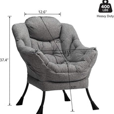 HollyHOME Lazy Chair with Armrest and Side Pocket, Comfy Accent Lounge Chair,Leisure Sofa Armchair for Living Room, Bedroom, Dorm, or Small Spaces, Oversized Reading Sofa Chair,Cotton-Linen Grey