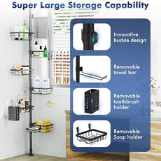 Shower Caddy Organizer Tension Pole, Rustproof 6-Pack Corner Shelf with 30-120 Inch Adjustable Shower Rack for Inside Shower, Extra Towel Bar & Soap Dish for Bathroom Organizers and Storage, Black