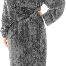 PAVILIA Women Hooded Plush Soft Robe | Fluffy Warm Fleece Sherpa Shaggy Bathrobe