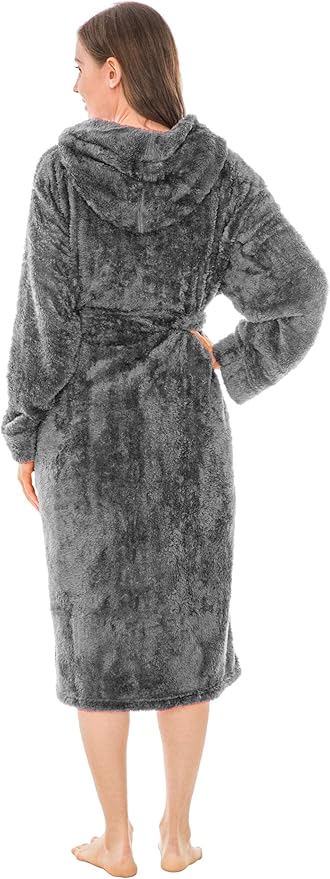 PAVILIA Women Hooded Plush Soft Robe | Fluffy Warm Fleece Sherpa Shaggy Bathrobe