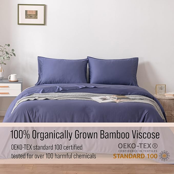 Bella Coterie Luxury Bamboo Viscose Split King Size Sheet Set | 2 Fitted Sheets for Sleep Number & Adjustable Beds | 100% Organically Grown | Cooling & Ultra Soft | 18” Deep Pocket [Twilight Blue] BC
