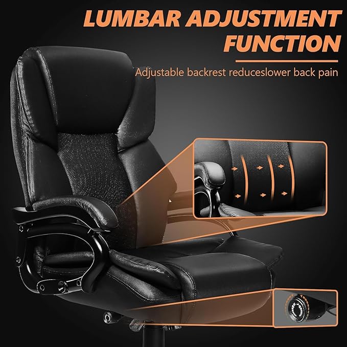 500lbs Big and Tall Office Chair with Gel Seat Cushion,Heavy Duty Office Chair for Heavy People, High Back Executive Computer Chair with Adjustable Lumbar Support, Dual Rubber Wheel