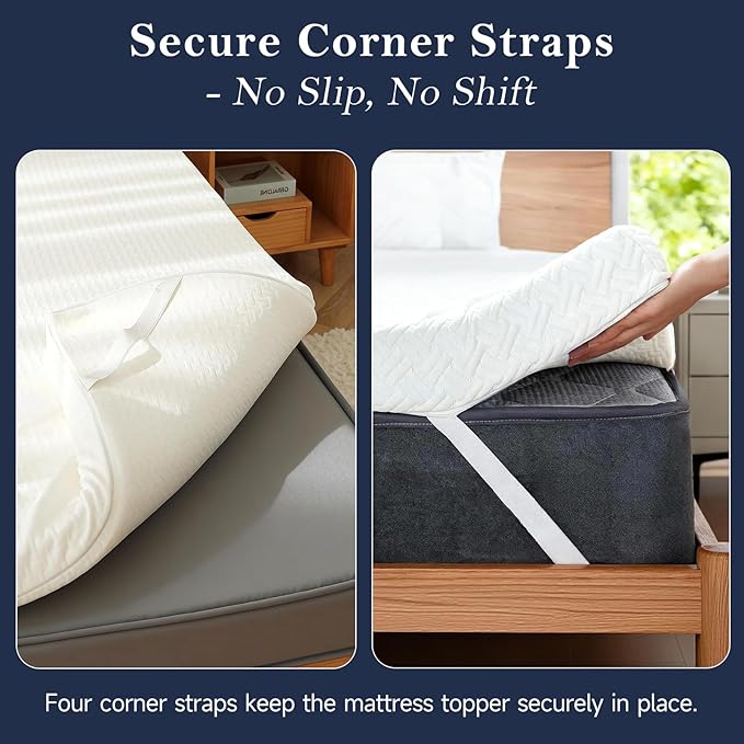 Tiita 3-Inch Mattress Topper Full, Foam Mattress Topper, Removable Mattress Cover, Firm Bed Pad, High Density Foam Mattress Pad, Mattress Protector with 4-Corner Non-Slip Straps