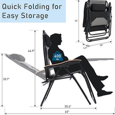PHI VILLA XXL Oversized Padded Zero Gravity Chair Set of 2, Foldable Patio Recliner, 30