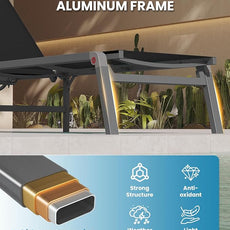 Foldable Pool Lounge Chairs, Aluminum Chaise Lounge Outdoor with 5 Positions Recliner - Free Assembly - Patio Lounge Chair for Poolside, Beach (Black)