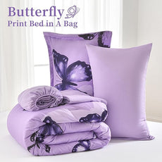 ARTALL Bed in A Bag Twin Size 5 Pieces, Purple Big Butterfly Bedding Comforter Set All Season Bed Set with Comforter, Pillow Sham, Flat Sheet, Fitted Sheet, Pillowcase