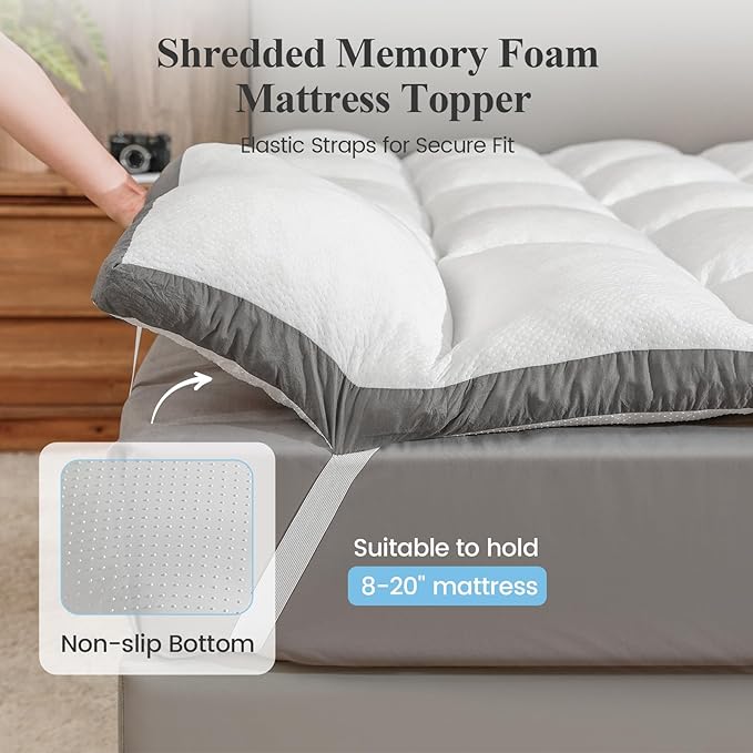 Memory Foam Mattress Topper Twin - Pillow Top Mattress Topper Twin Size, Extra Thick Soft Bed Topper for Dorm & Back Pain Relief, White, Oeko-TEX Certified - 2000GSM