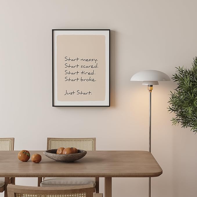 Motivational Framed Wall Art for Office, Just Start Typography Canvas Print, Minimalist Inspirational Wall Decor for Bedroom Classroom or Workspace, Positive Affirmation Wall Art, Gifts for Friends & Family – 24" x 18"