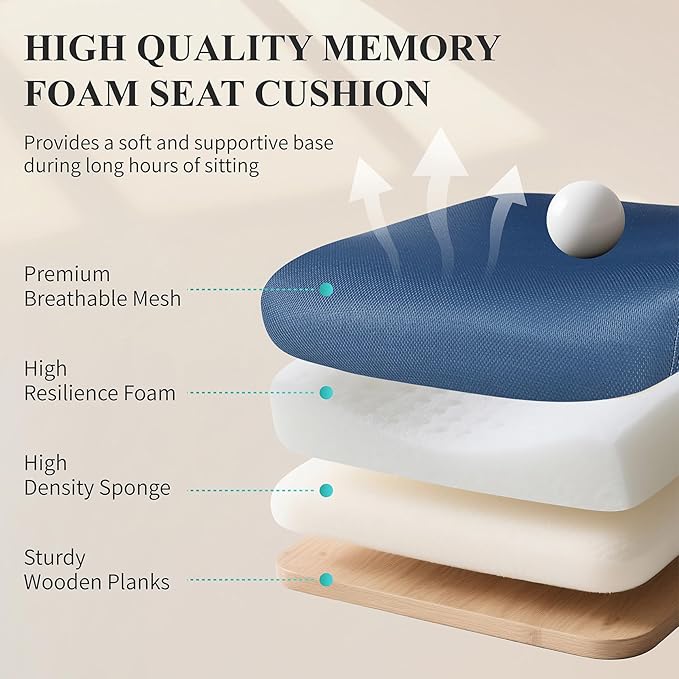 Flysky Ergonomic Office Chair, Mesh Home Office Desk Chair with Flip-up Arms and Lumbar Support, Height Adjustable, Swivel, White & Blue