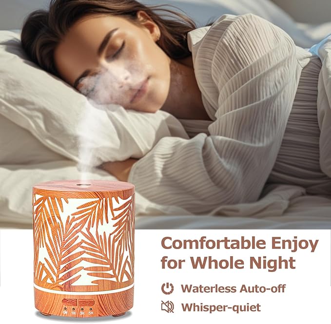 Essential Oil Diffuser Metal Aromatherapy Oil Diffusers for Large Room,Water Plants Pattern Ultrasonic Cool Mist Diffuser with Waterless Auto Shut-Off Protection,for Home Office,300ML