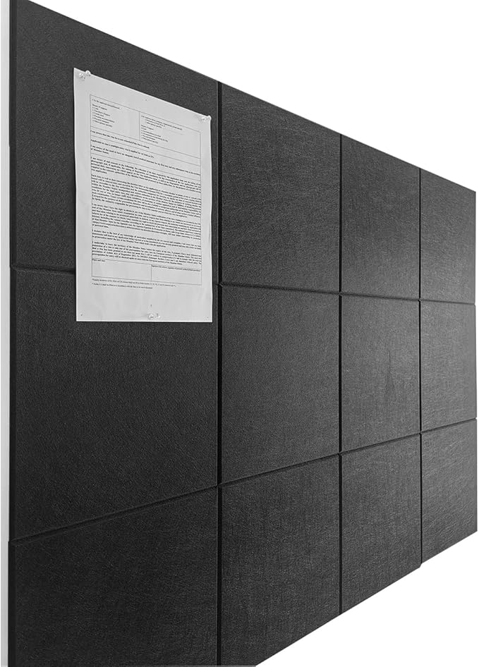 Black Cork Board Alternative 47"x35" | Felt Wall Tiles (12-Pack) | Aesthetic Felt Bulletin Board for Office, Home & Classroom | Large Cork Boards for Walls Pinboard Dartboard Wall Protector